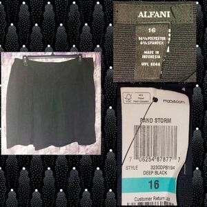 Alfani brand Black Pleated Soft Knit Ribbed A-Line Skirt Sz 16